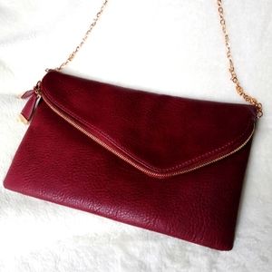 Urban Expressions burgundy Stella foldover vegan faux leather crossbody bag.